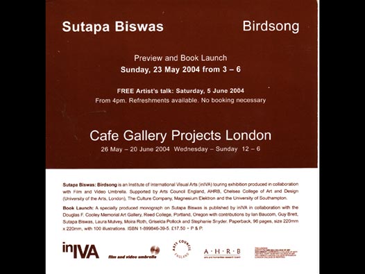 Sutapa Biswas | Birdsong. Invite relating to an exhibition, 2004