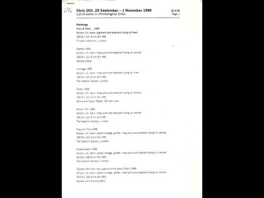 image of Chris Ofili - List of Works