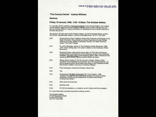 image of Aubrey Williams &ldquo;The Cosmos Series&rdquo; 1996, Seminar schedule