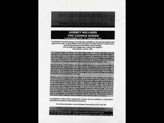 image of Aubrey Williams The Cosmos Series press release
